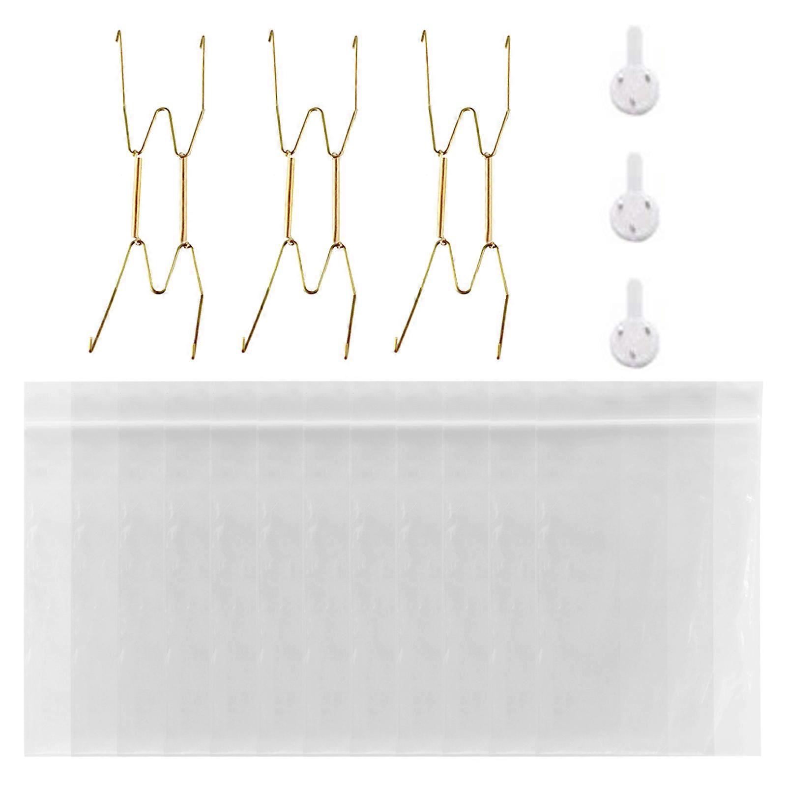 1 Set Metal Plate Spring Hanger with Wall Mount Hook Clear Protector Invisible W-shape Adjustable Round Rectangle Square Ceramic Decorative Plate Disp