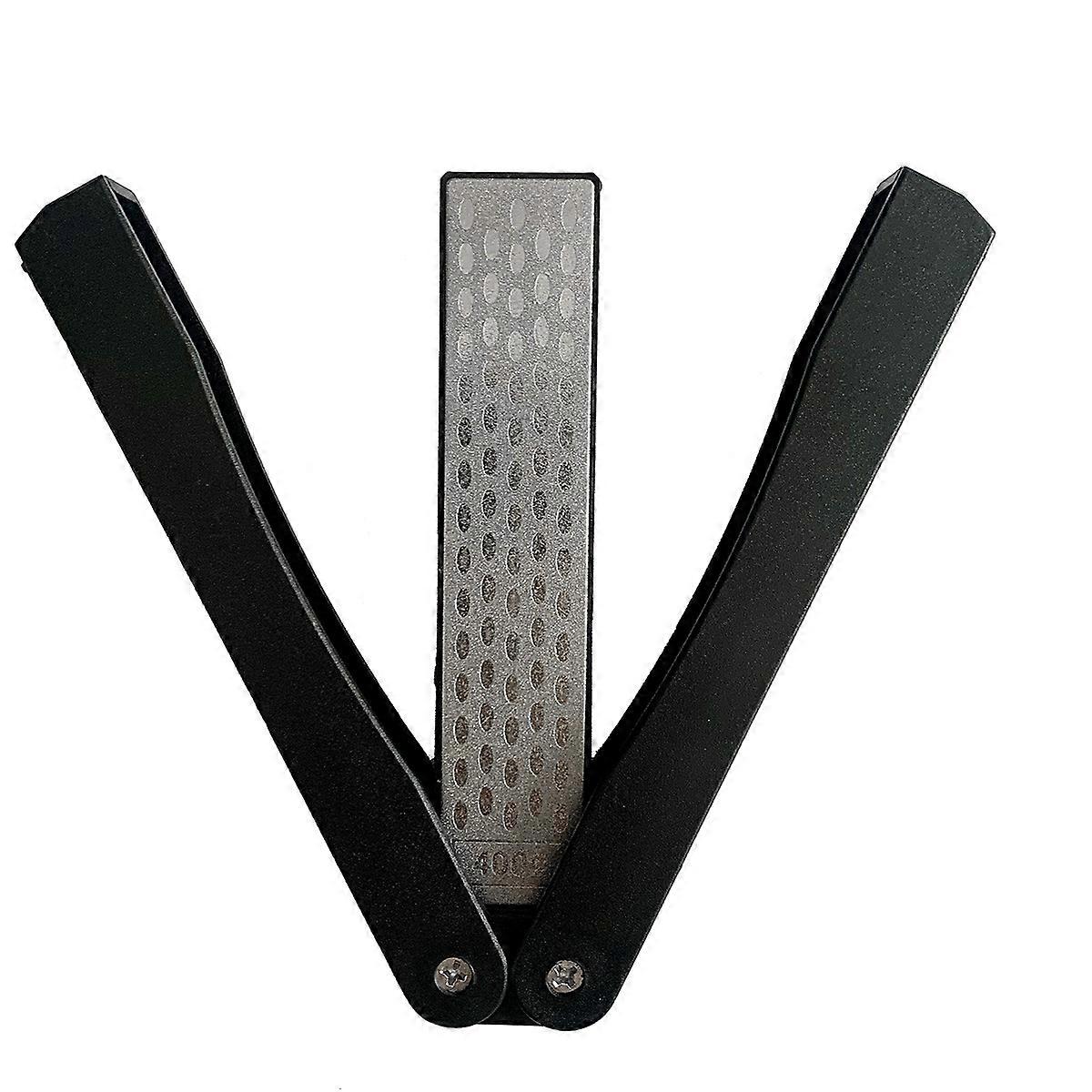 Folding Double Sided Knife Sharpener, Diamond Sharpener Knife Sharpening Stone for Outdoor Camping Kitchen Sharpening Tool (Black)