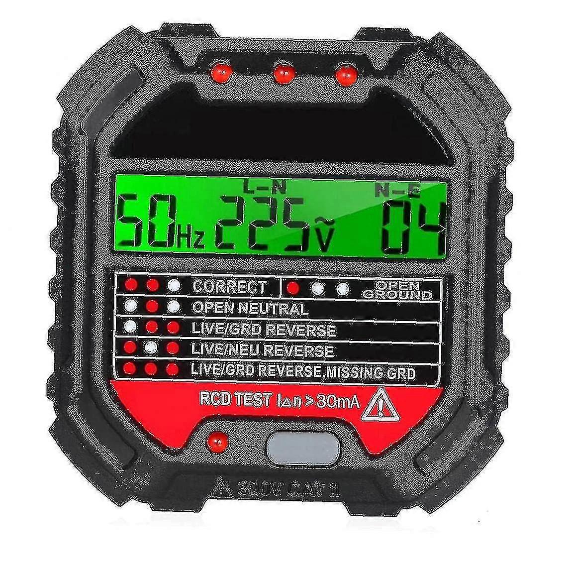 Ht107 Multifunction Plastic Rcd Socket Tester Auto Outlet Detector With Lcd Display Results Quick Test