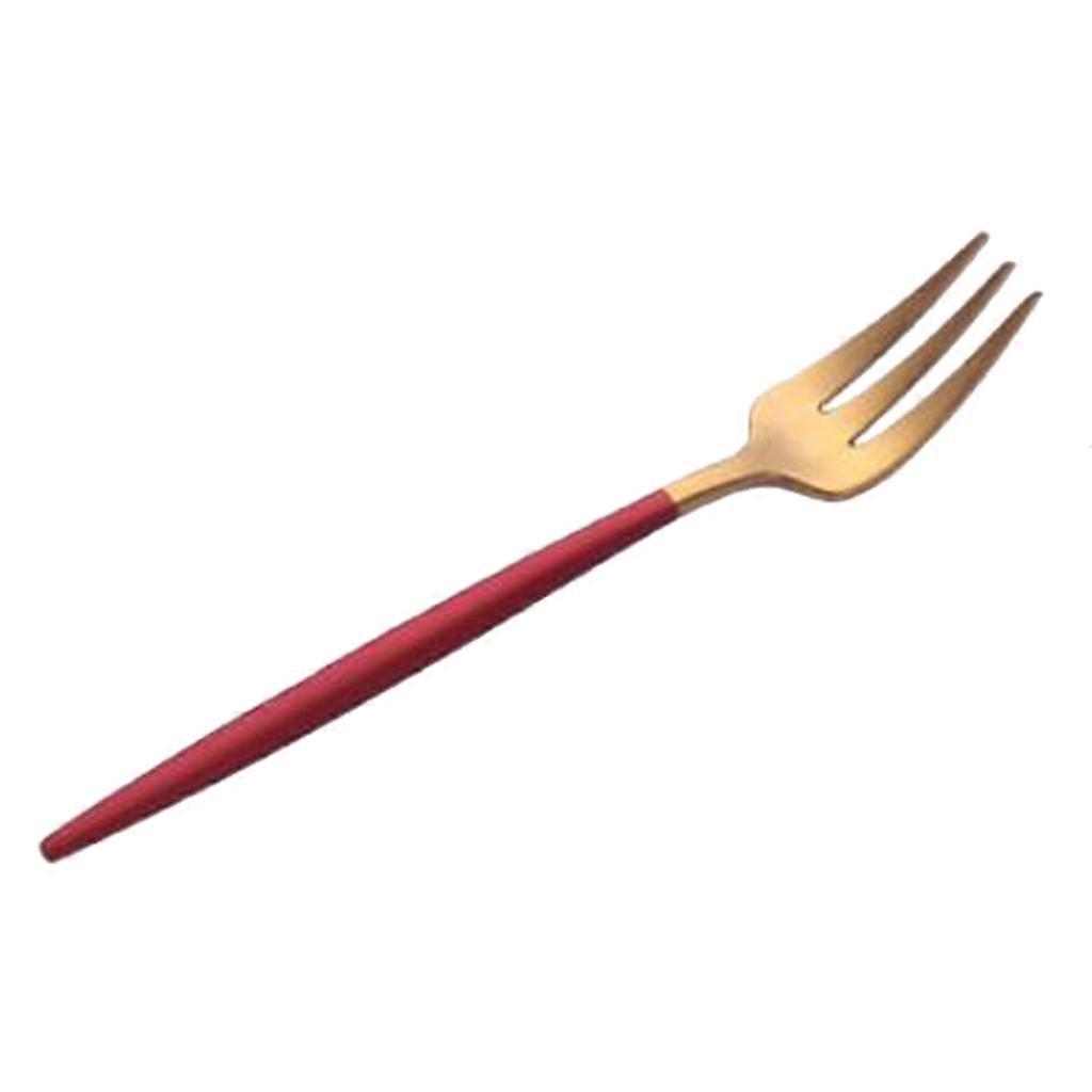 Stainless Dinner Fork Cake Flatware Cutlery Dessert Fork Red + Golden