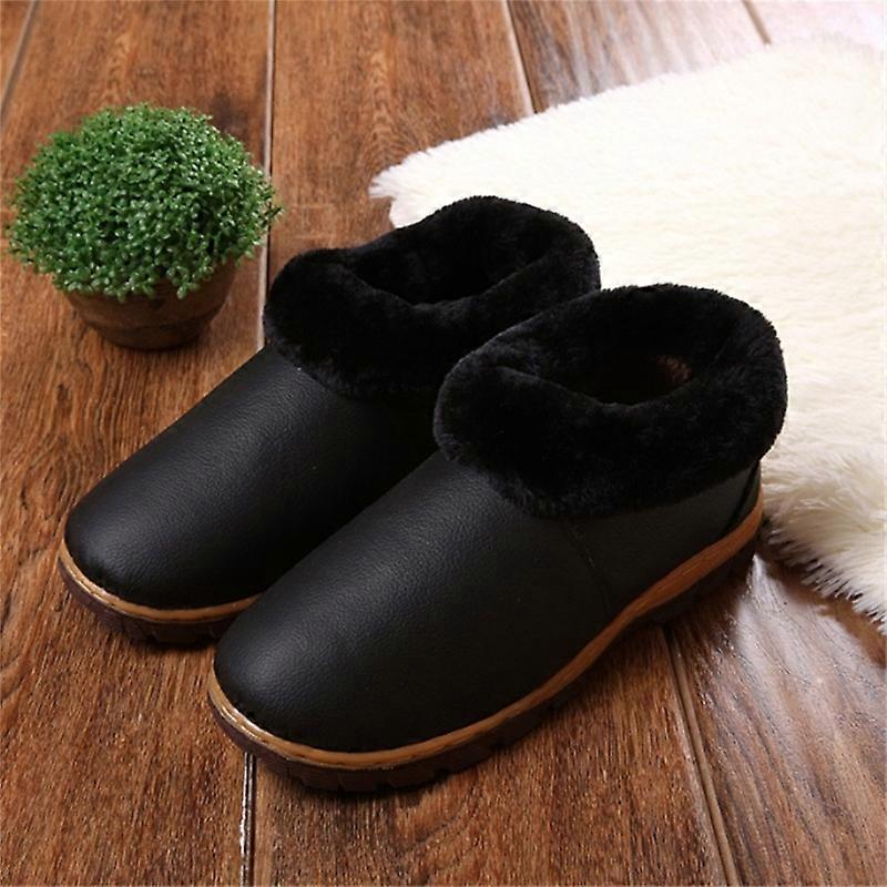 Women's Genuine Sheepskin Leather Slippers Snow Boots Platform Winter Boot, Faux Fur Lined Slip On Ankle Boots