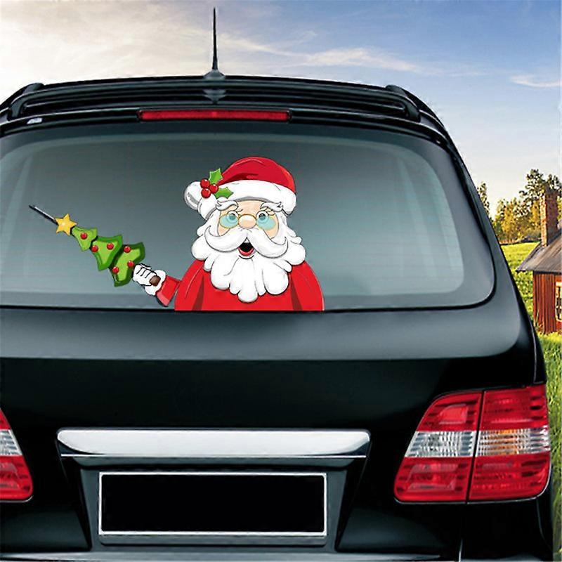 MIMIGO Rear Wiper Decal Christmas Santa Claus Waving Wiper Decals Waterproof Rear Windshield Wiper Decal for Vehicles Windows Decoration Holiday