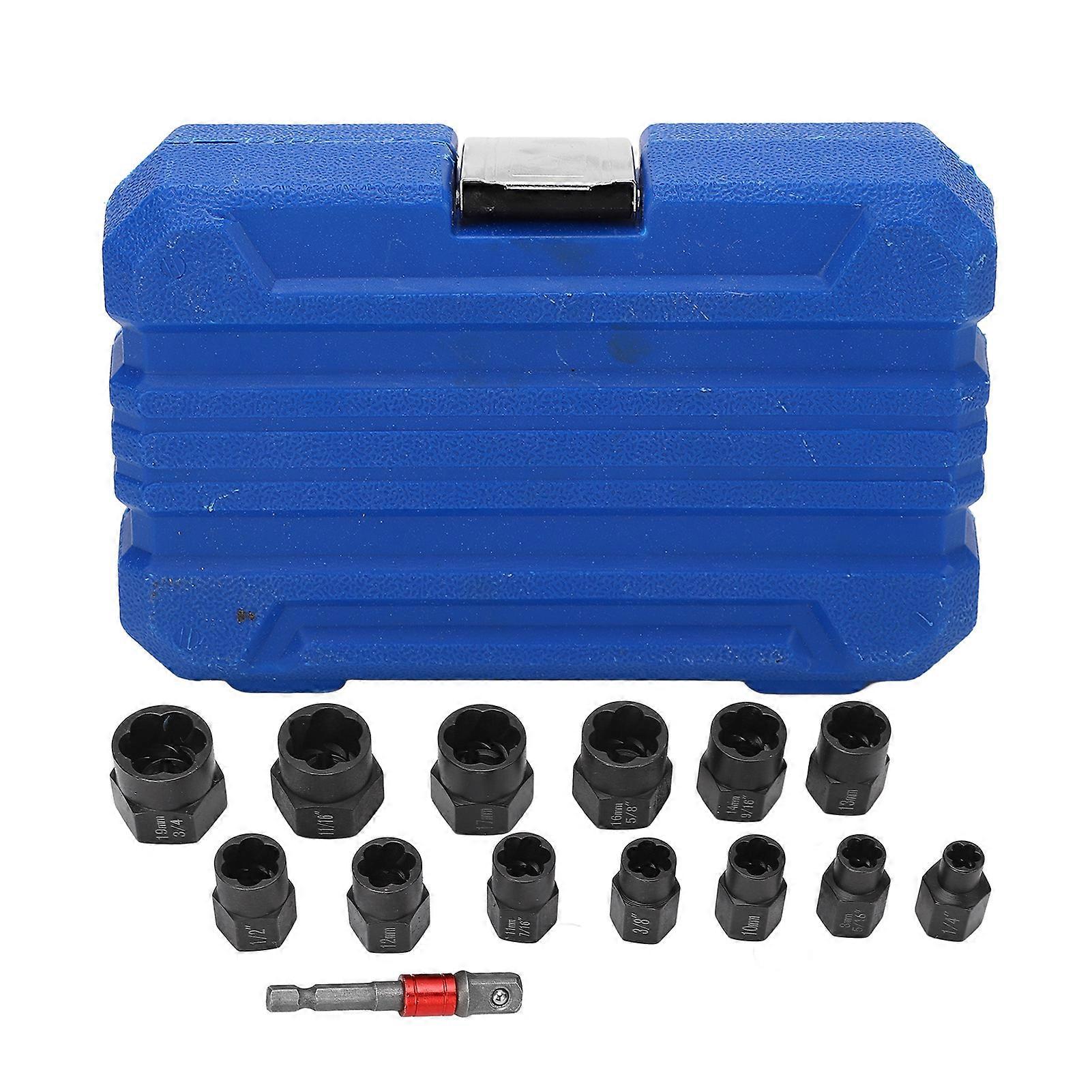 14Pcs Nut Remover Extractor Kit 3/8in Damaged Rusty Bolt Removal Hex Screw Socket