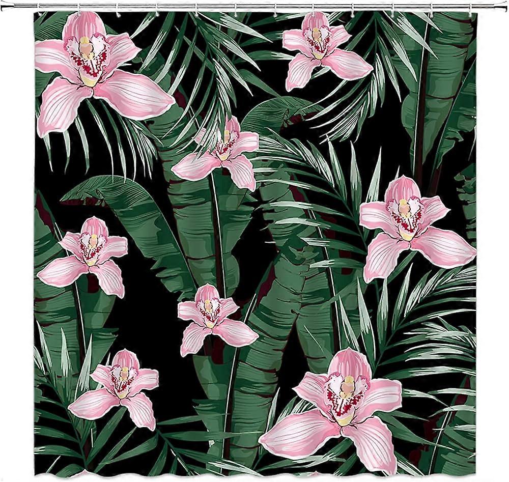 Linki Feuilles tropicales Petit stand Rideau de douche Feuille de palmier vert Monstera Rose Sauge H