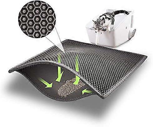 Cat Litter Box Mat Scatter Control,Waterproof Double Layer Honeycomb Design,Easy Clean Washable EVA Material(38 * 61cmGrey)