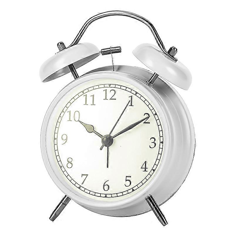 Analog Alarm Clock Extra Loud Twin Bells Retro White Silent Non-ticking Quartz Battery Operated With Backlight