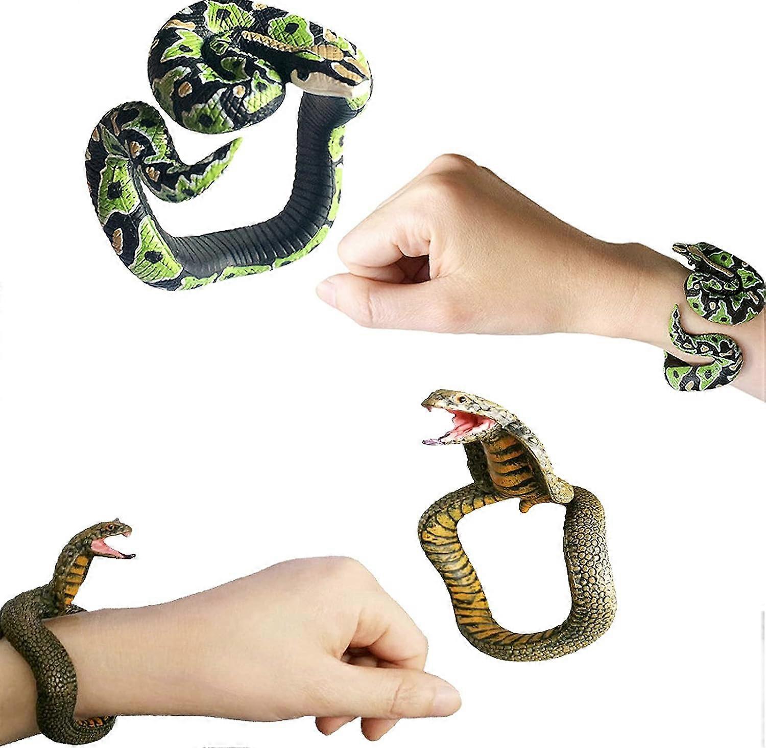 2PCS Halloween Snake Wristband Simulation Cobra Green Anaconda Bracelet Halloween Tricky Prank Toys for April Fools Day Halloween Cosplay Party Favor