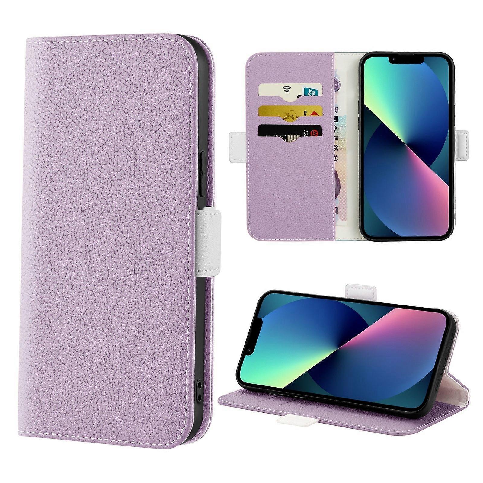 For iPhone 14 Plus Candy Color Litchi Texture Leather Phone Case