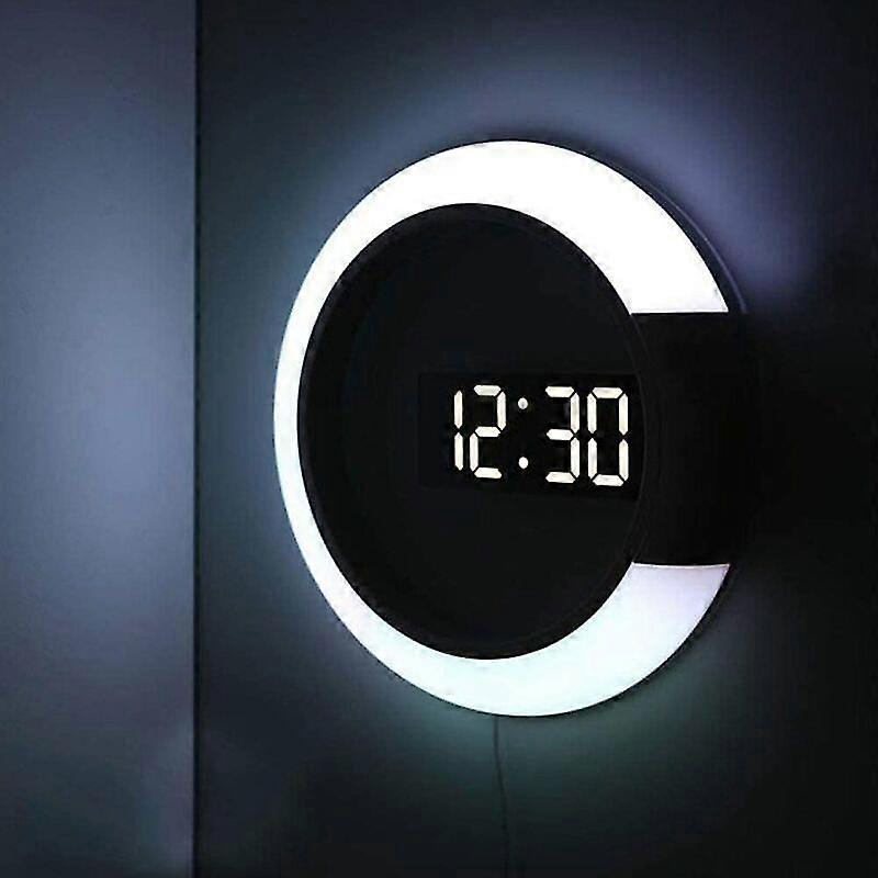Led Wall Clock, Creative Remote Control, Digital Clock, Hollow Mirror, Temperature Alarm, 7 Color Changing, Night Light Compatible Home, Office