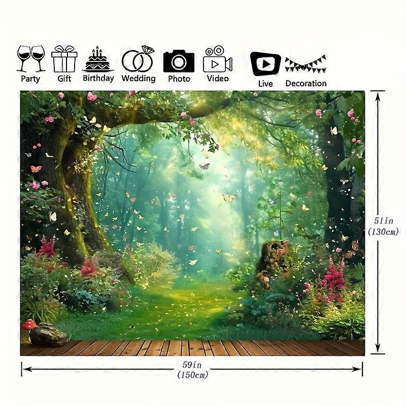 1pc, Enchanted Forest Polyester Photography Backdrop, Fairytale Wonderland Mushroom Flower Butterfly Background, Party Decorations Portrait Banner Pho