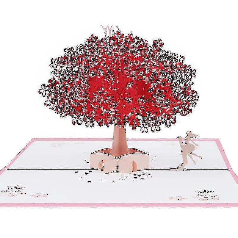 3d Pop Up , With Couples Under Red Cherry Tree, Anniversary PXCL