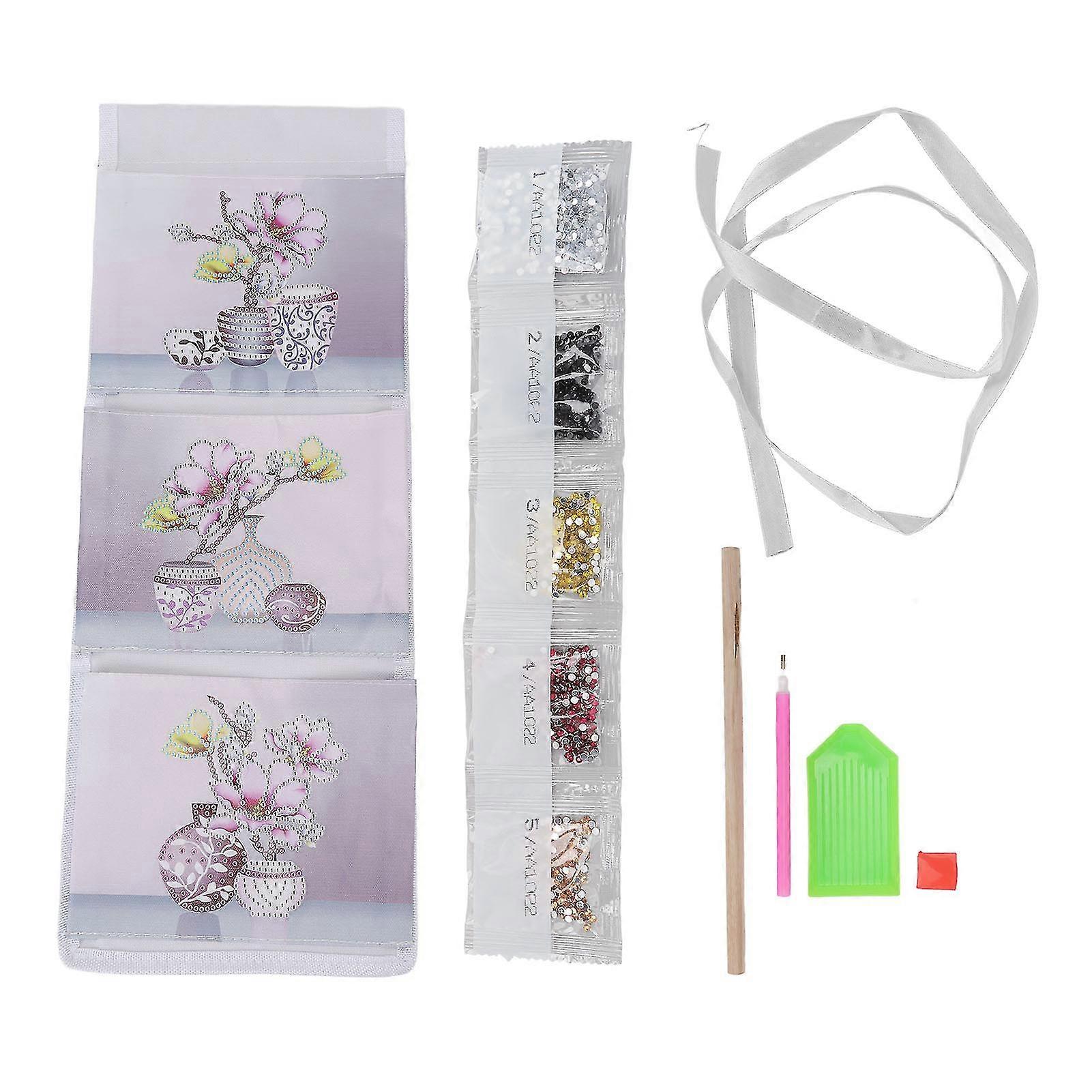 5D Rhinestone Painting Hanging Storage Bag with Vase Pattern - DIY Fun, 3 Pockets, Perfect Gift