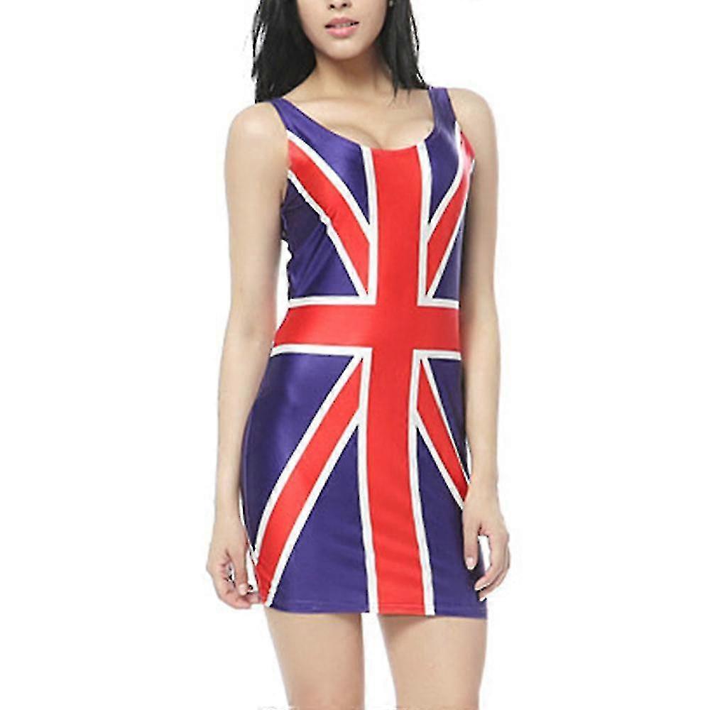 Abito Union Jack da donna rosso, bianco e blu Union Jack Flag Classic Bodycon Dress Icone musicali anni '90, Brit Pop, Ve Day, Costume da incoronazione del re | IT