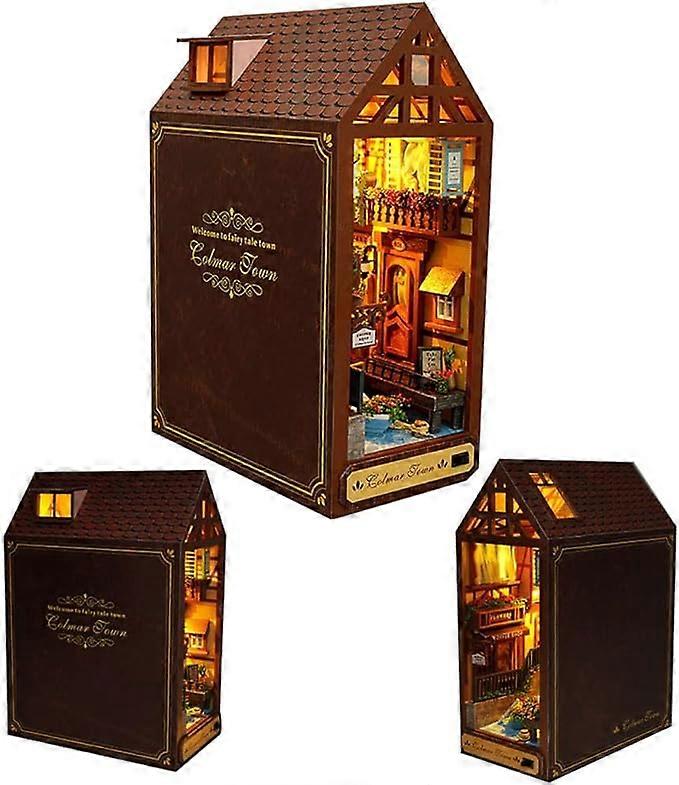 3D Wooden Book Stand Puzzle DIY Book Nook Miniature Kit DIY Dollhouse Wood Bookends,100% New