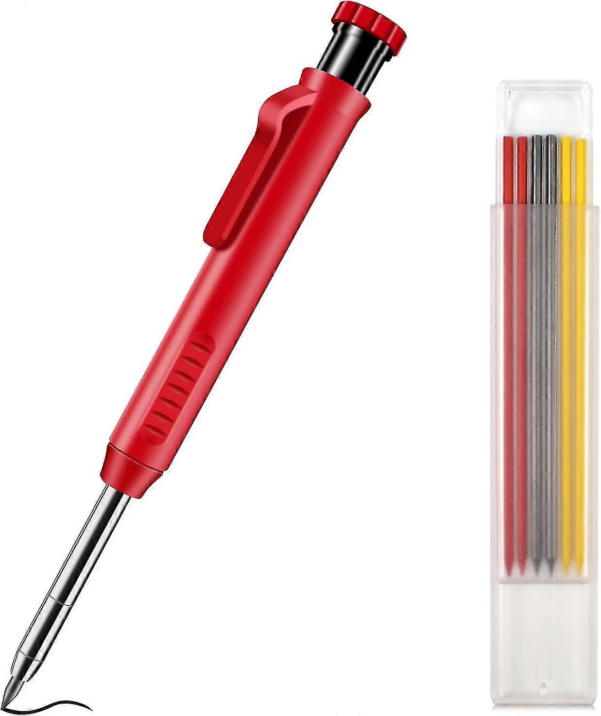 Red Carpenter Pencils, Mechanical Pencils With Built-In Sharpener And 6 Leads, Deep Hole Carpenter Pencils, Long Nose Construction Pencils, Marking To