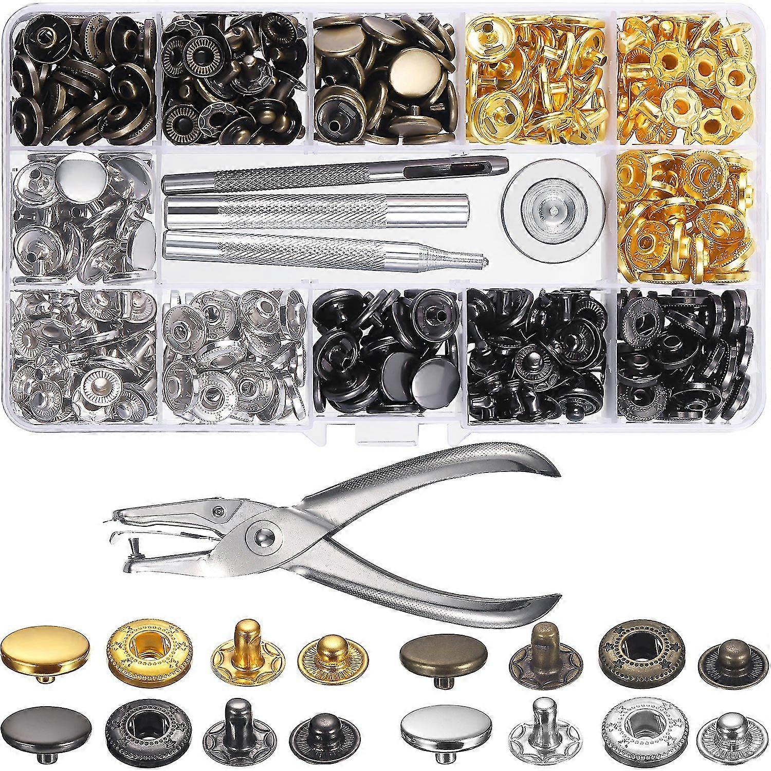 120 Set Sewing Snap Fasteners Kit Metal Snaps Button Press Studs With Punch Pliers And 4 Pieces Fixing Tool Kit