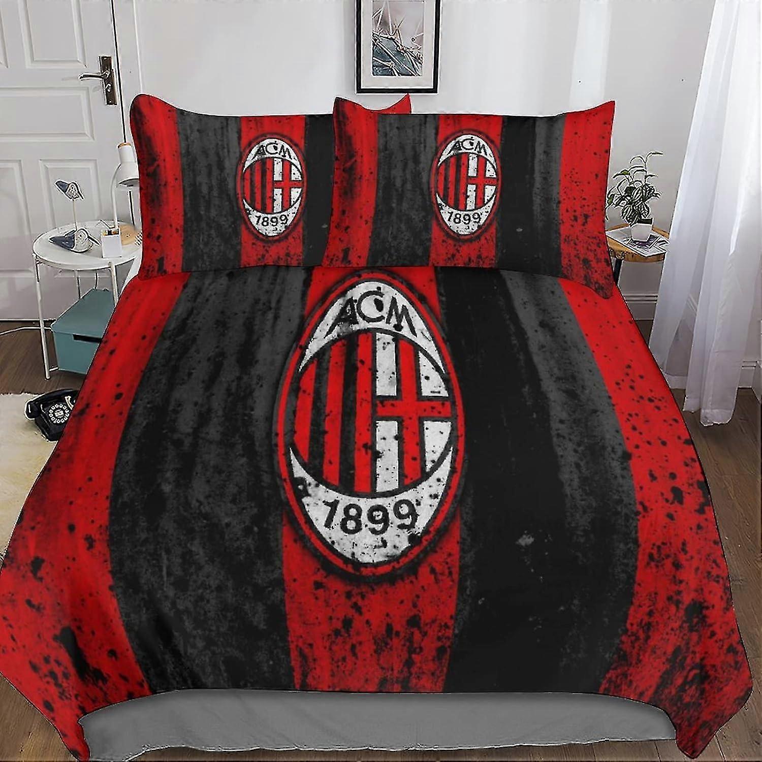 o4580 Lenzuola A.C. Milan Set Copripiumino Set Copripiumino 3D Super Club Printed Bedding Set 3 pezzi Copripiumino in microfibra Soft Bedding con chiusura a zip
