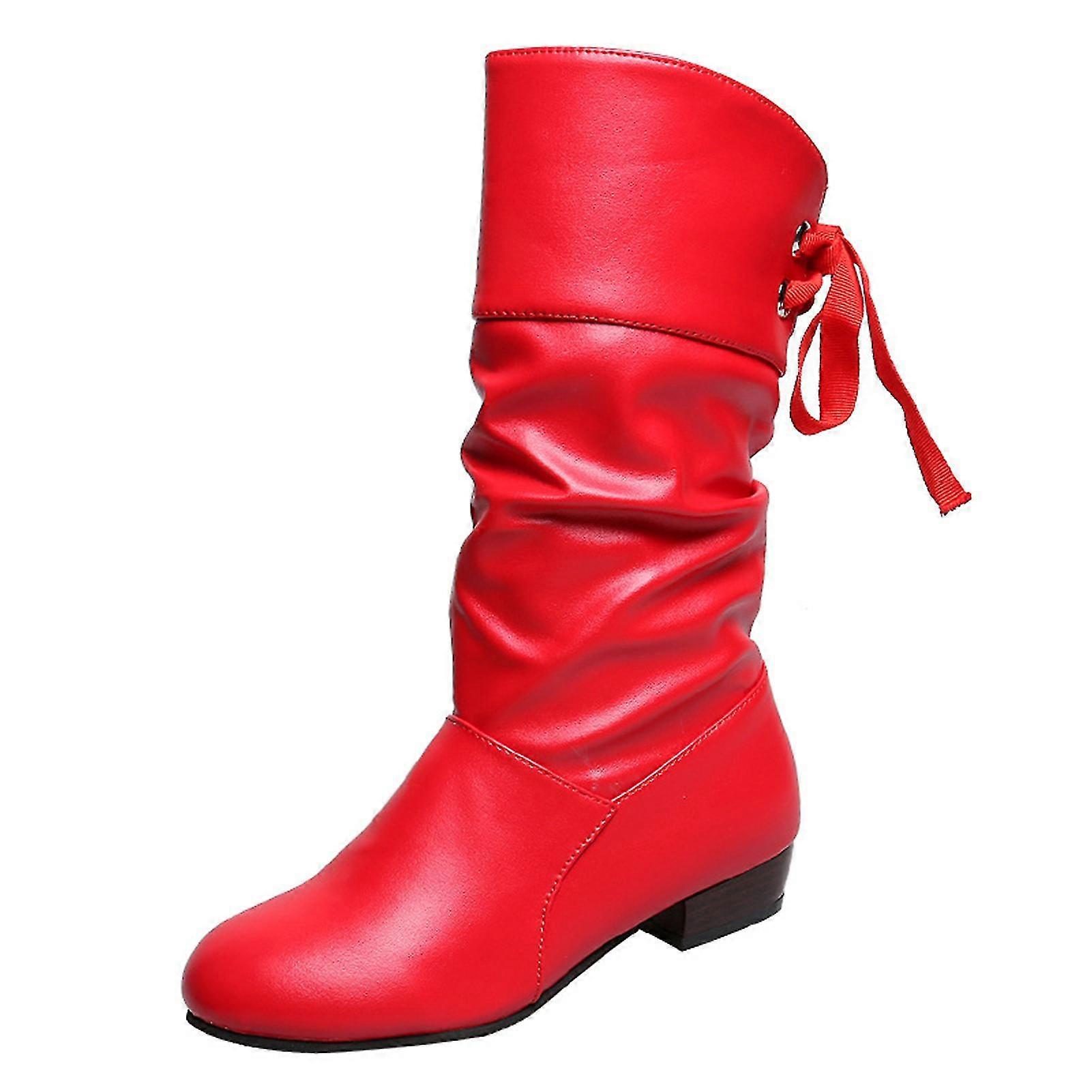 Solid-Color Mid Heel Boots with Low Heel Comfy Non-Slip Bottom Shoes for Party Bar Dancing