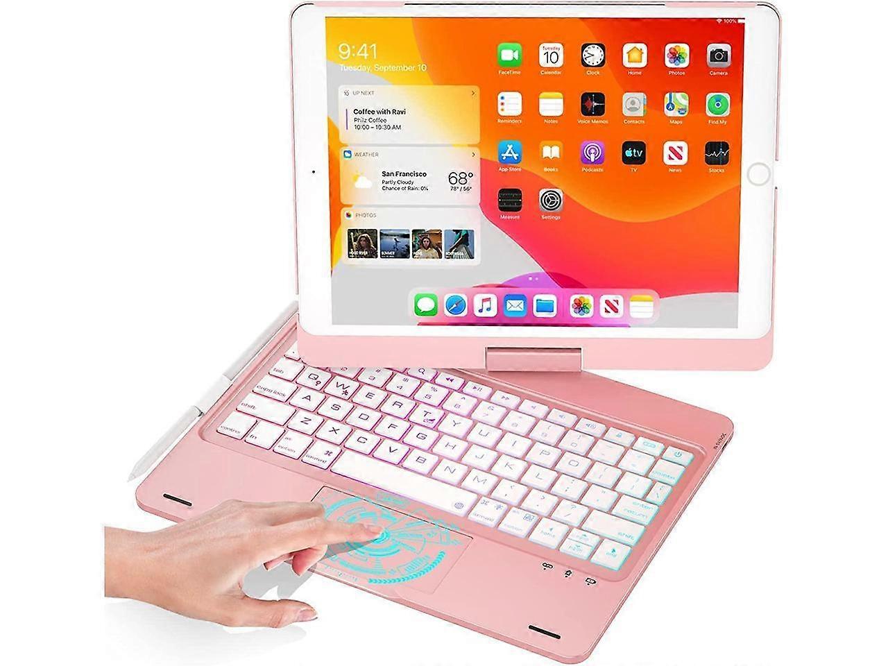 Touchpad Keyboard case for 10.2 inch iPad 9th Gen 2021/ 8th Gen 2020/ 7th Gen 2019 and iPad Air 3 / Pro 10.5, Rotatable Backlit Keyboard with Pencil H