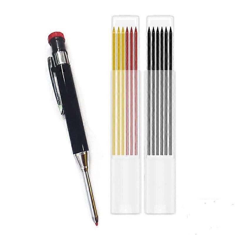 Metal Solid Carpenter Pencil Deep Hole Mechanical Pencil Marker + 12 Refill