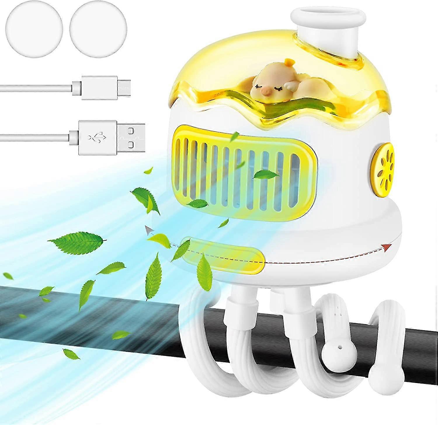 Baby Stroller Fan Bladeless, Automatic Rotatable Pram Fan, Clip On Rechargeable Desk Fan, Quiet Mini Portable Fan