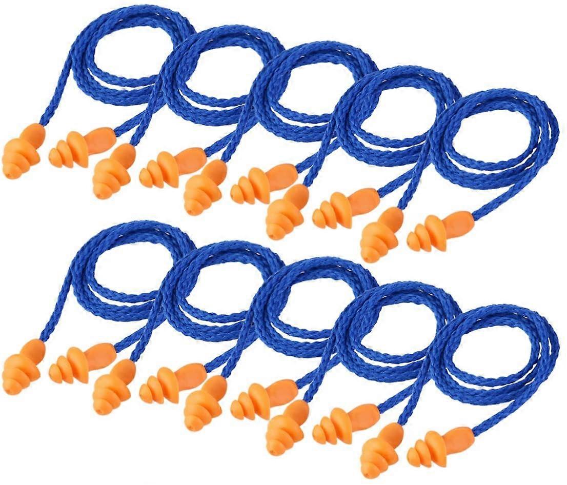 10 Pairs of Soft Silicone Corded Ear Plugs Reusable Hearing Protection Earplugs (Blue)