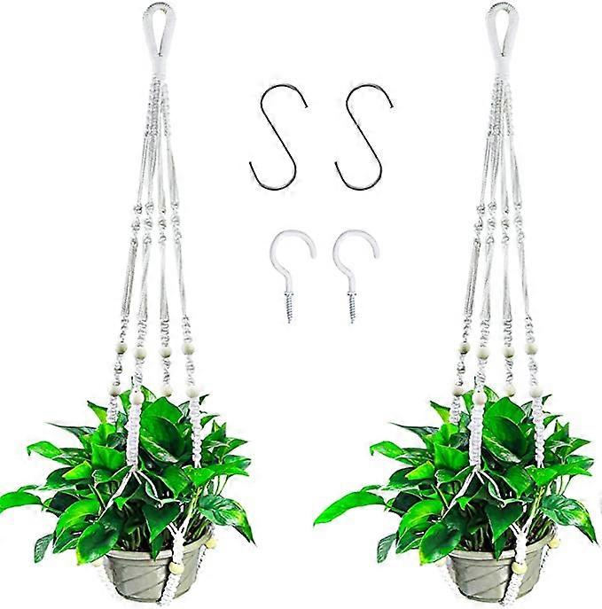 Macrame Plant Hangers, Handmade Cotton Rope Hanging Planters with 4 Hooks, Flower Pot Holder for Home Decor