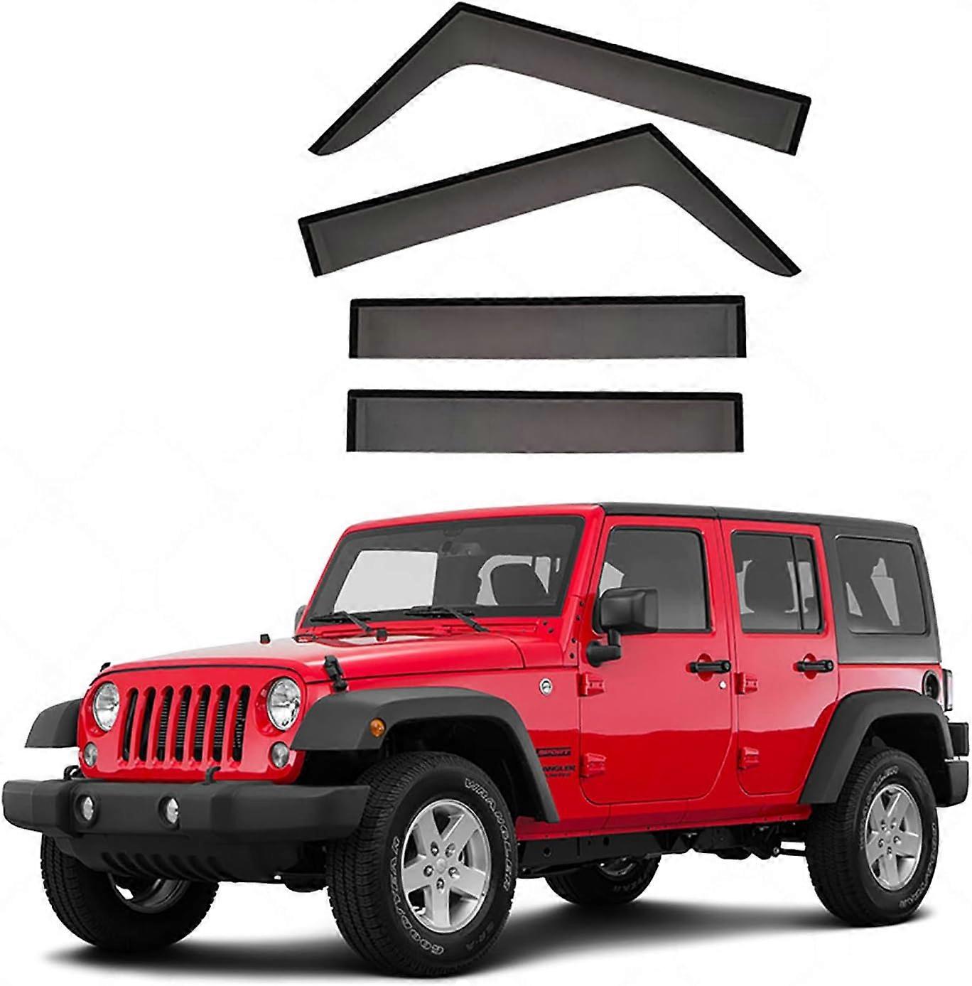 Car Wind Deflectors Window Visor Rain Guard Vent Sun Shade Deflector, Compatible with Jeep Wrangler,MK3-JK 2007-2017