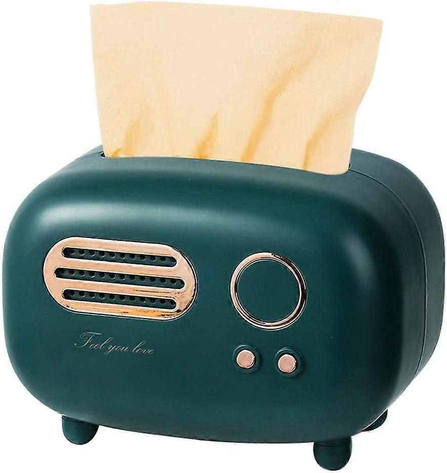 Retro Rectangular Tissue Box, Radio Model, Tissue Box, Practical and Fashionable,Green