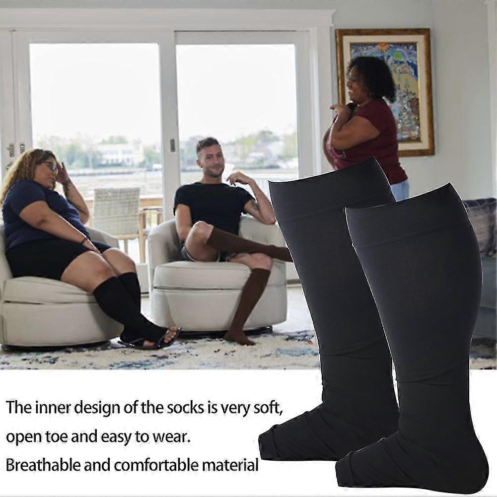 1pair/pack Extra Wide Calf Bariatric Open Toe Compression Socks Ankle