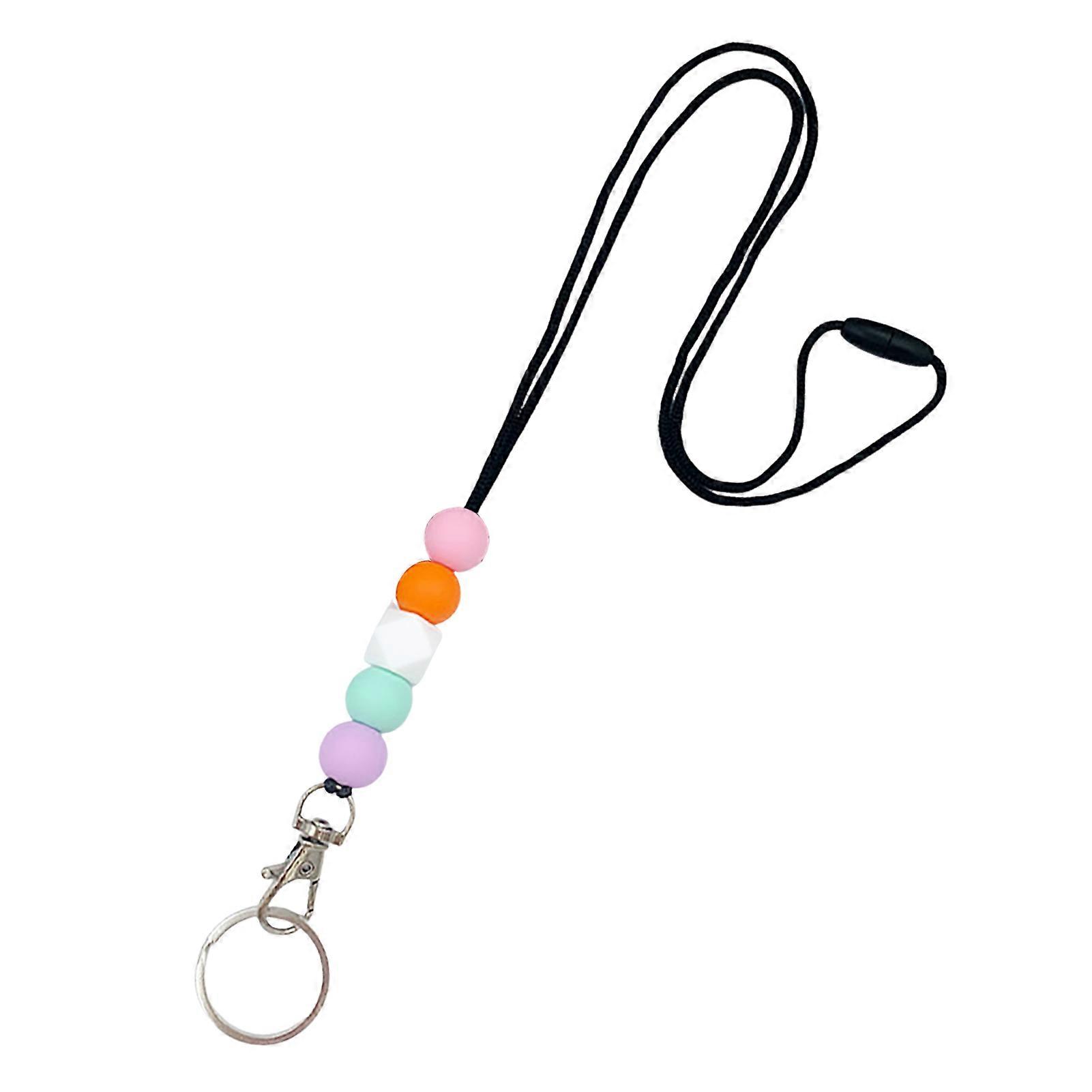 ID Badge Beaded Lanyard Adjustable Length Lightweight Non-Rusting Reusable Silicone Beaded Breakaway Lanyard with Keychain Jikaix