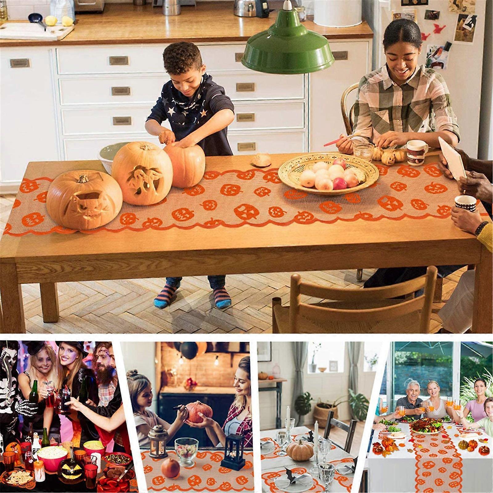 Halloween Pumpkin Head Lace Table Runner Orange Party Table Decoration