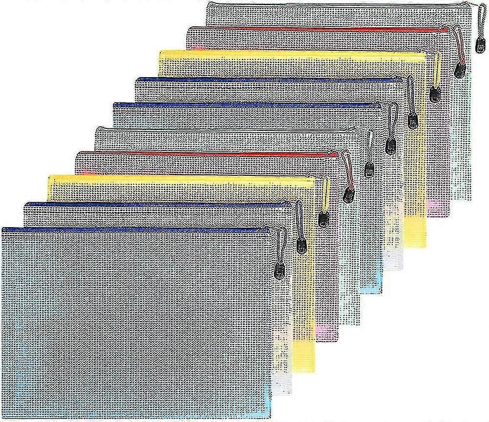Document Bag A5, 10 Pieces File Zippered Bags, Mesh Plastic Zippered Pocket