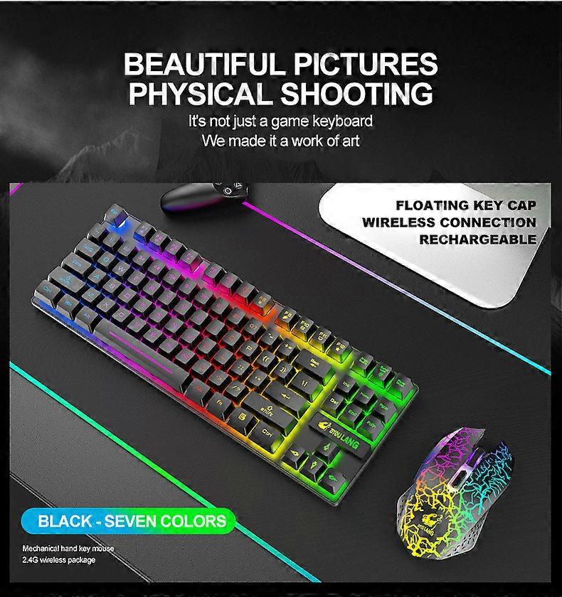 T87 Draadloos toetsenbord en muis Set 87-toetsen Mechanisch Sense Toetsenbord Game Mouse RGB Oplaadbare Multimedia PC Computer Toetsenbord