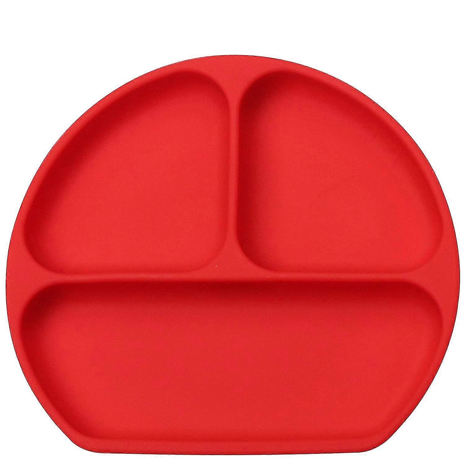 Silicone Baby Plate With Large Suction Cup Strong Non-slip Toddler Placemat Infant Car Seat Fits High Chair - Red