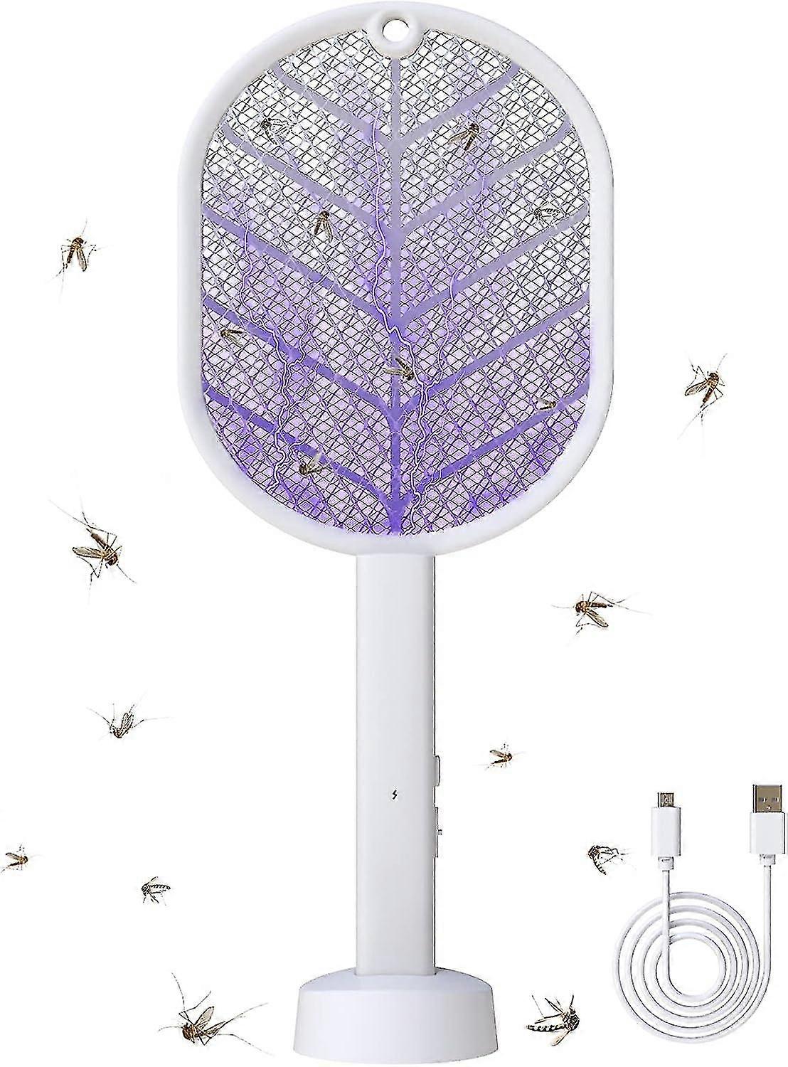 Electric Fly Swatter 2 In 1 Rechargeable Electric Mosquito Swatter 2700v Bug Zapper Racket With Led Light And 3-layer Dense Mesh