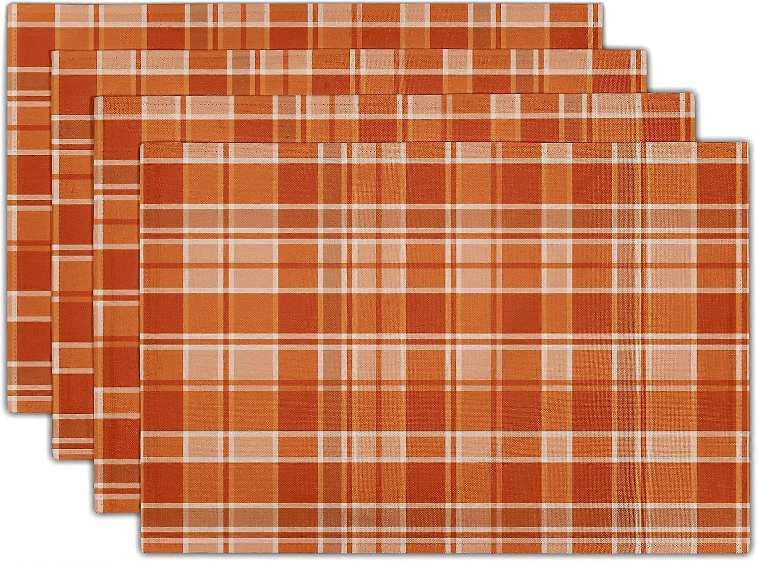 Fall Thanksgiving Placemats Autumn Orange Placemats Set of 4 Fall Buffalo Plaid Place Mats for Dining Table 12X18 Inch Autumn Table Mats for Dining Ta