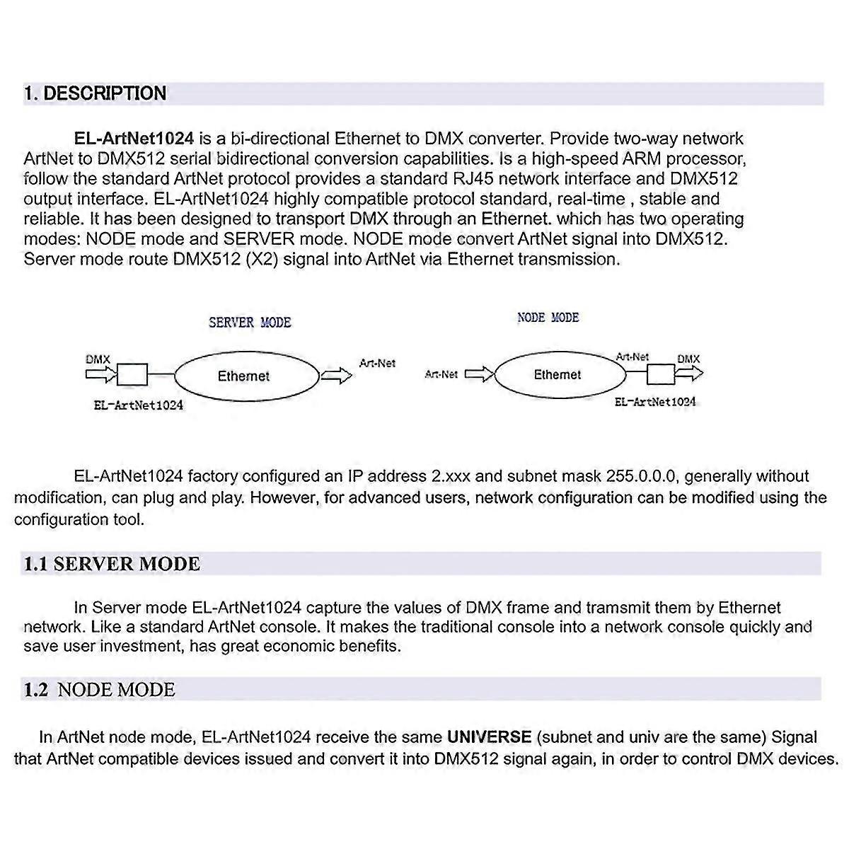 Convertisseur DMX Ethernet bidirectionnel ArtNet 1024 Contrôleur 3 broches Sortie socket Lan Earthnet/DMX Ar