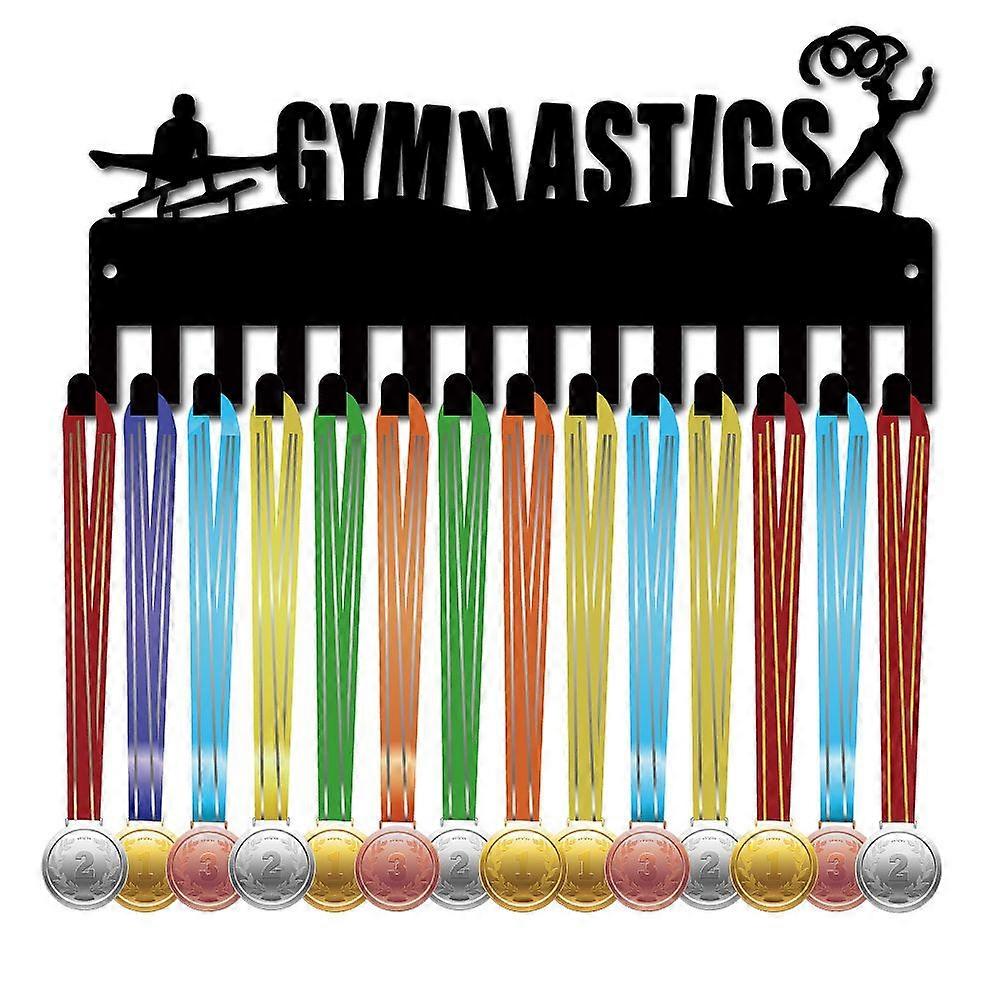 Iron Medal Holder Frame 14 Hooks Medals Display Hanger Rack with Screws Black Gymnastics 130x290mm Hole: 5mm.