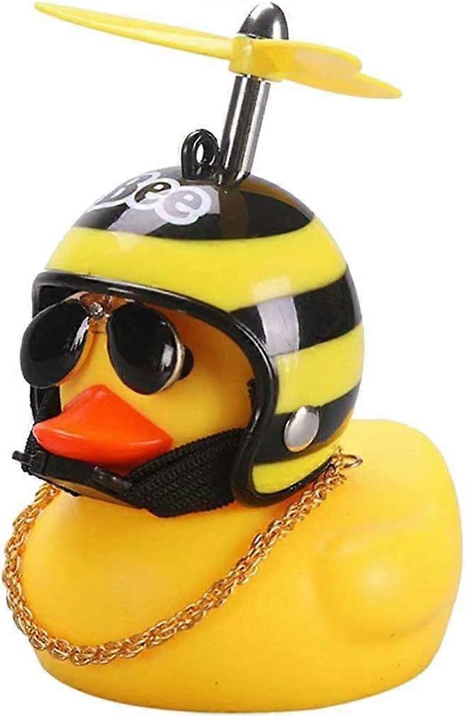2 PackRubber Duck Toy Ornaments Yellow Duck Car Dashboard Decorations Squeeze Duck Bicycle Horns Propeller Helmet