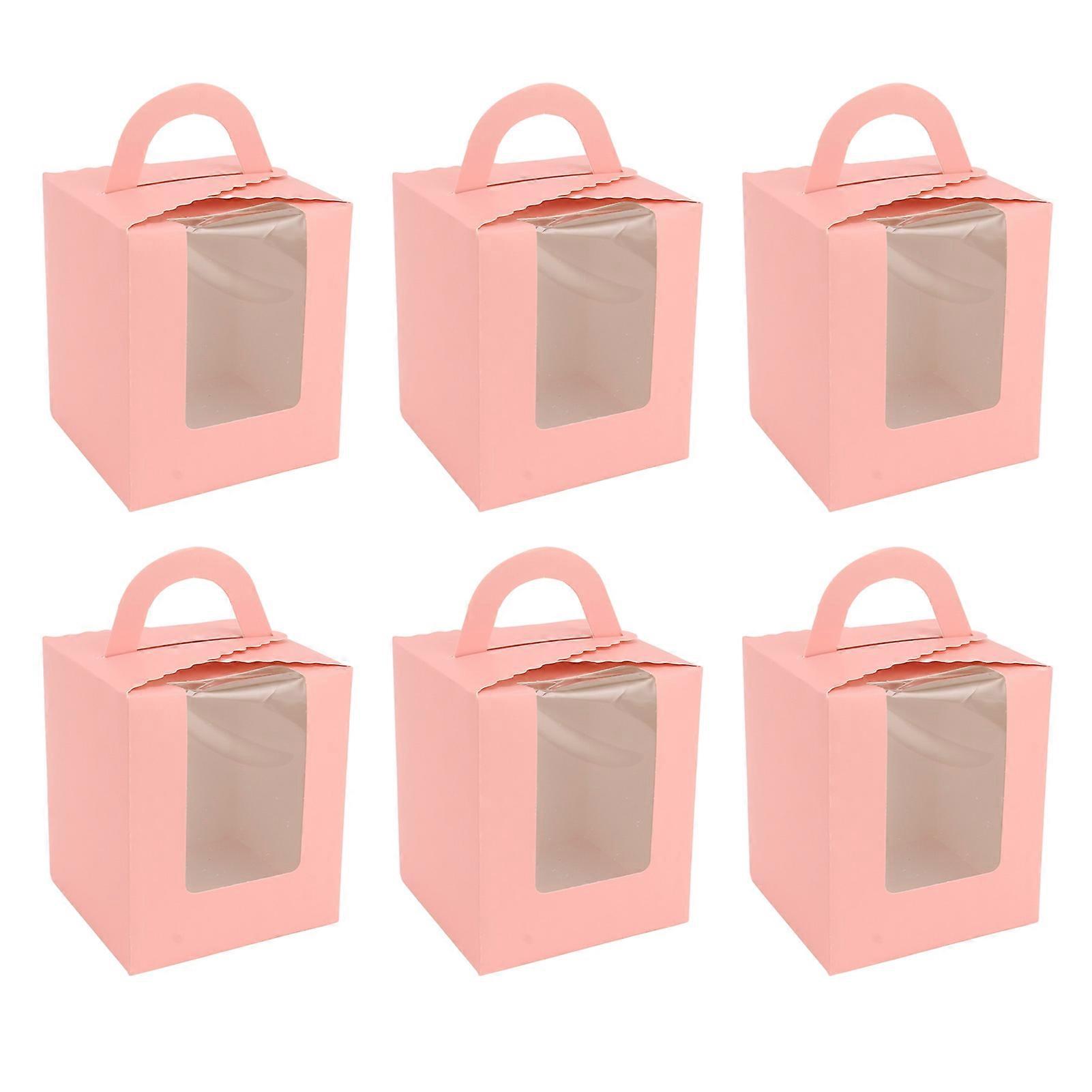 50PCS Pink Single Cupcake Boxes with Transparent Window - Paper