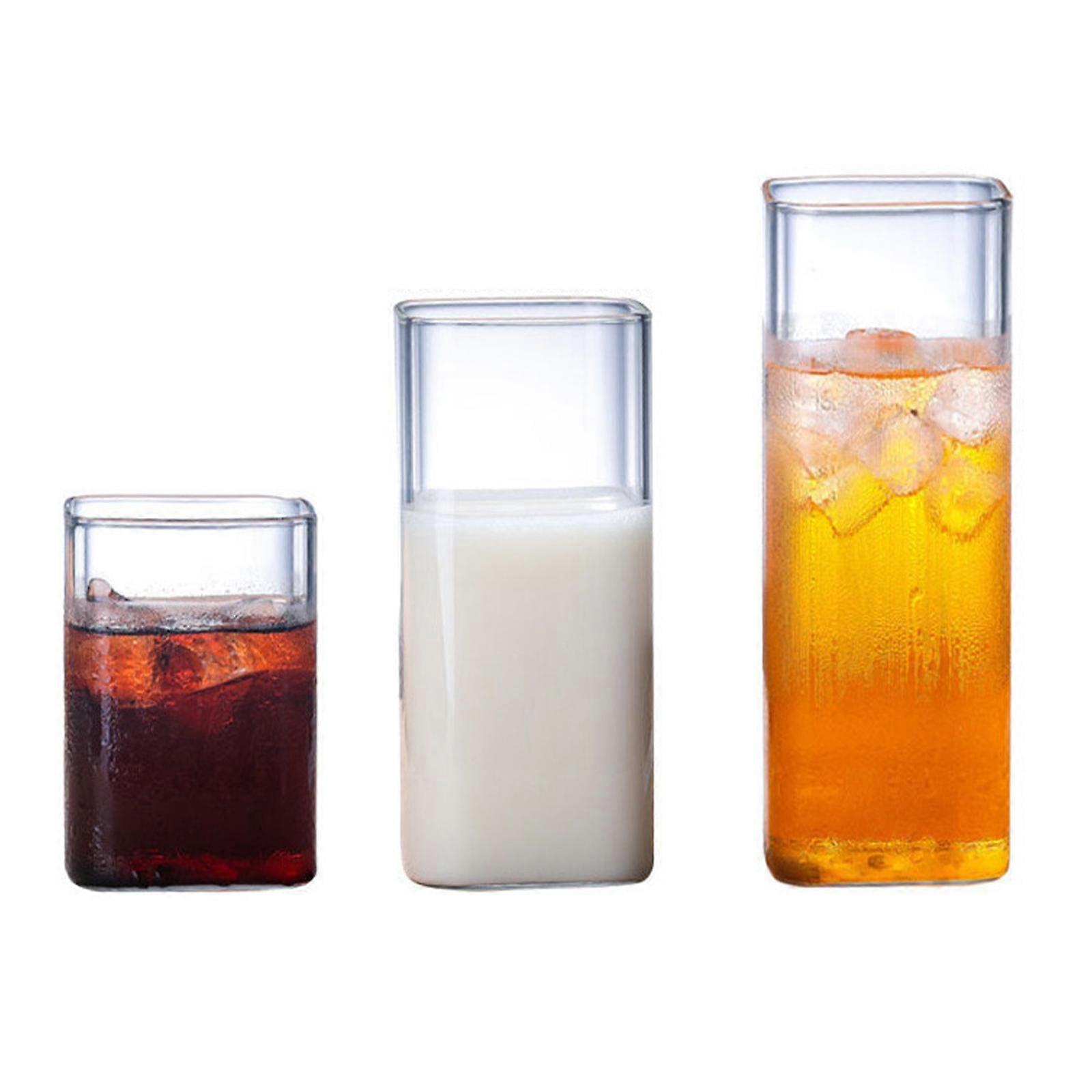 耐熱スクエアウォーターグラス3個セット - 家庭用ジュース飲料用ガラスカップ(250ml、400ml、500ml)