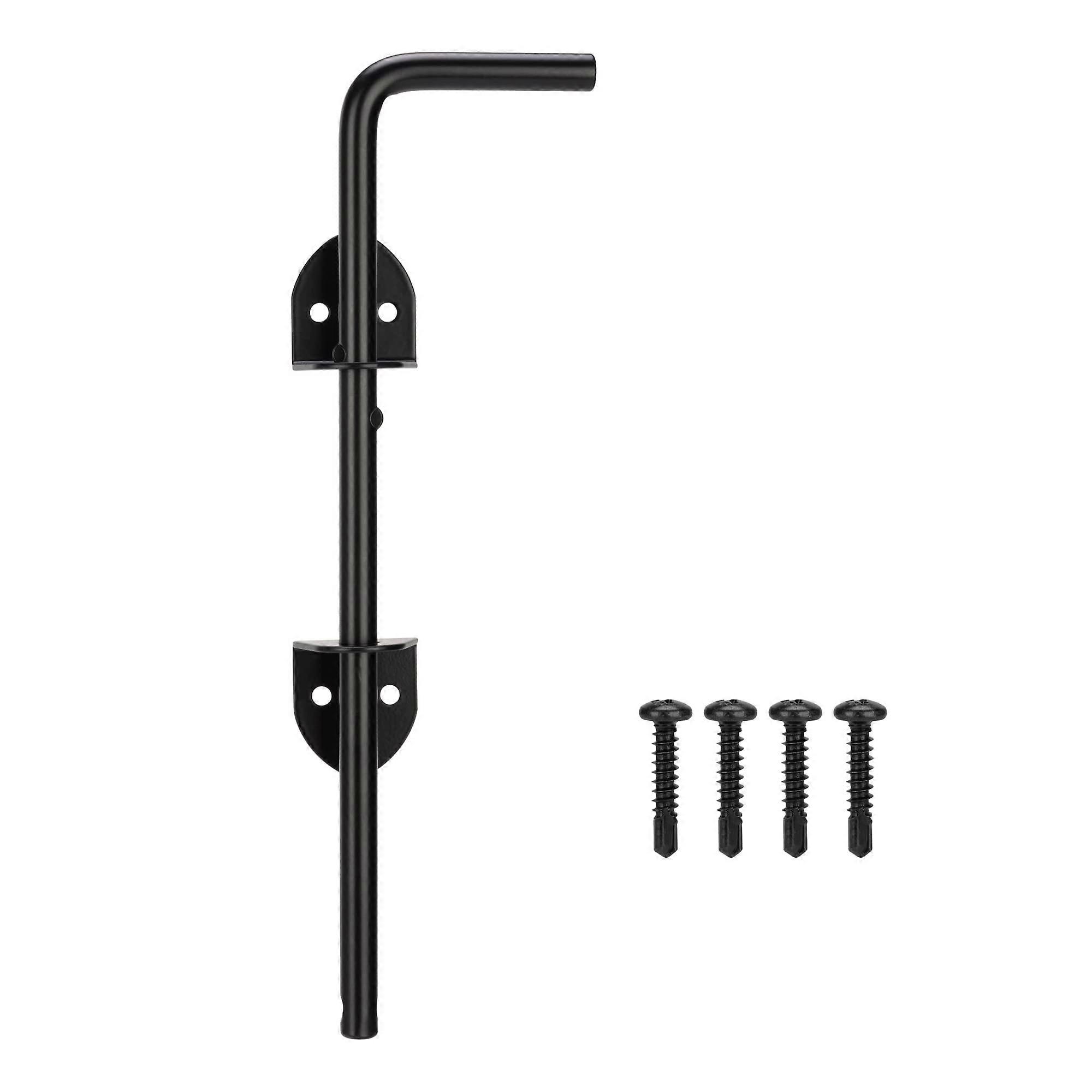 12" Cane Bolt Drop Rod Gate Stopper Hardware for Wooden Fences and Metal Gates, Ground Latch with Black Finish