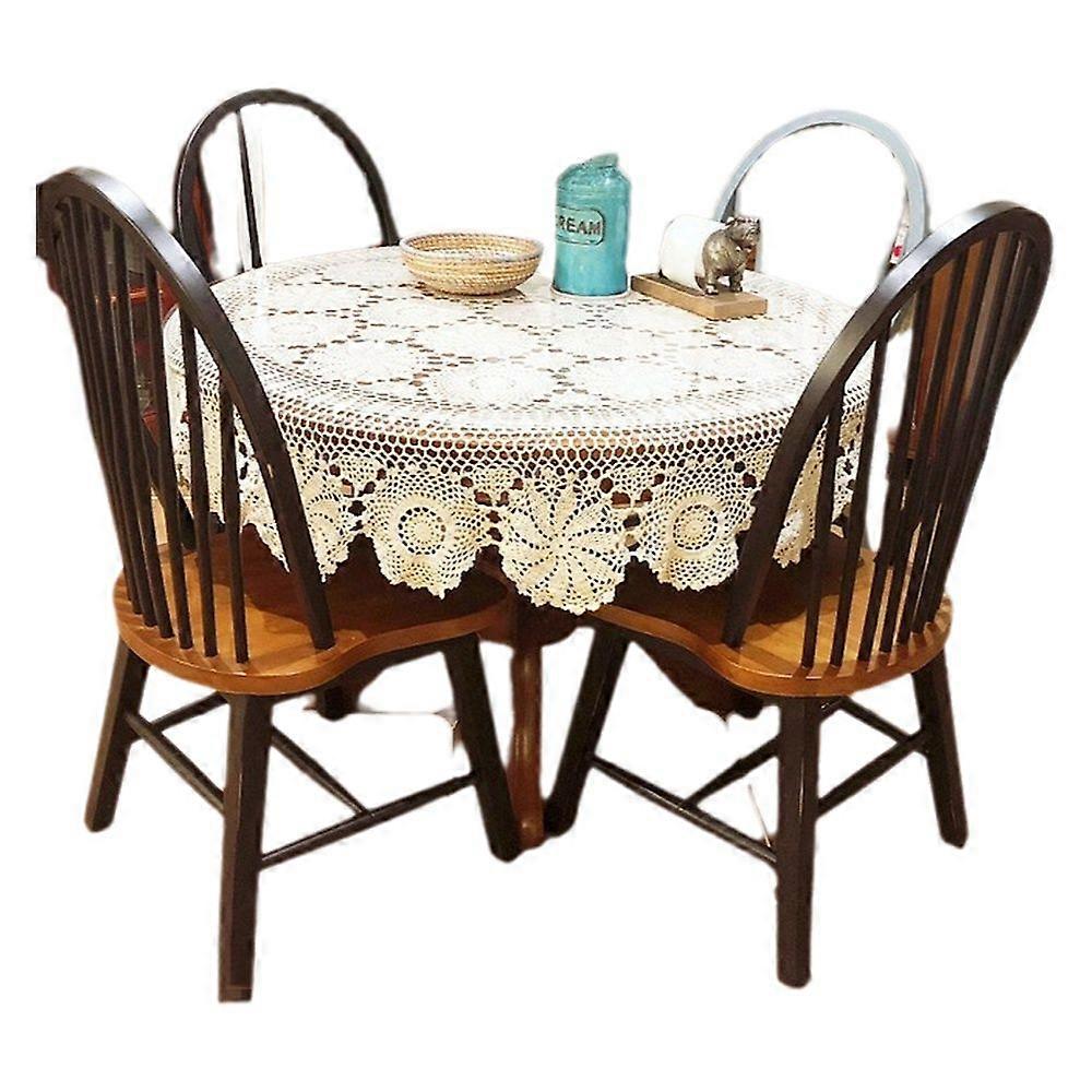 Tovaglia cinese americana all'uncinetto fatta a mano all'uncinetto nostalgica tondo bianco beige