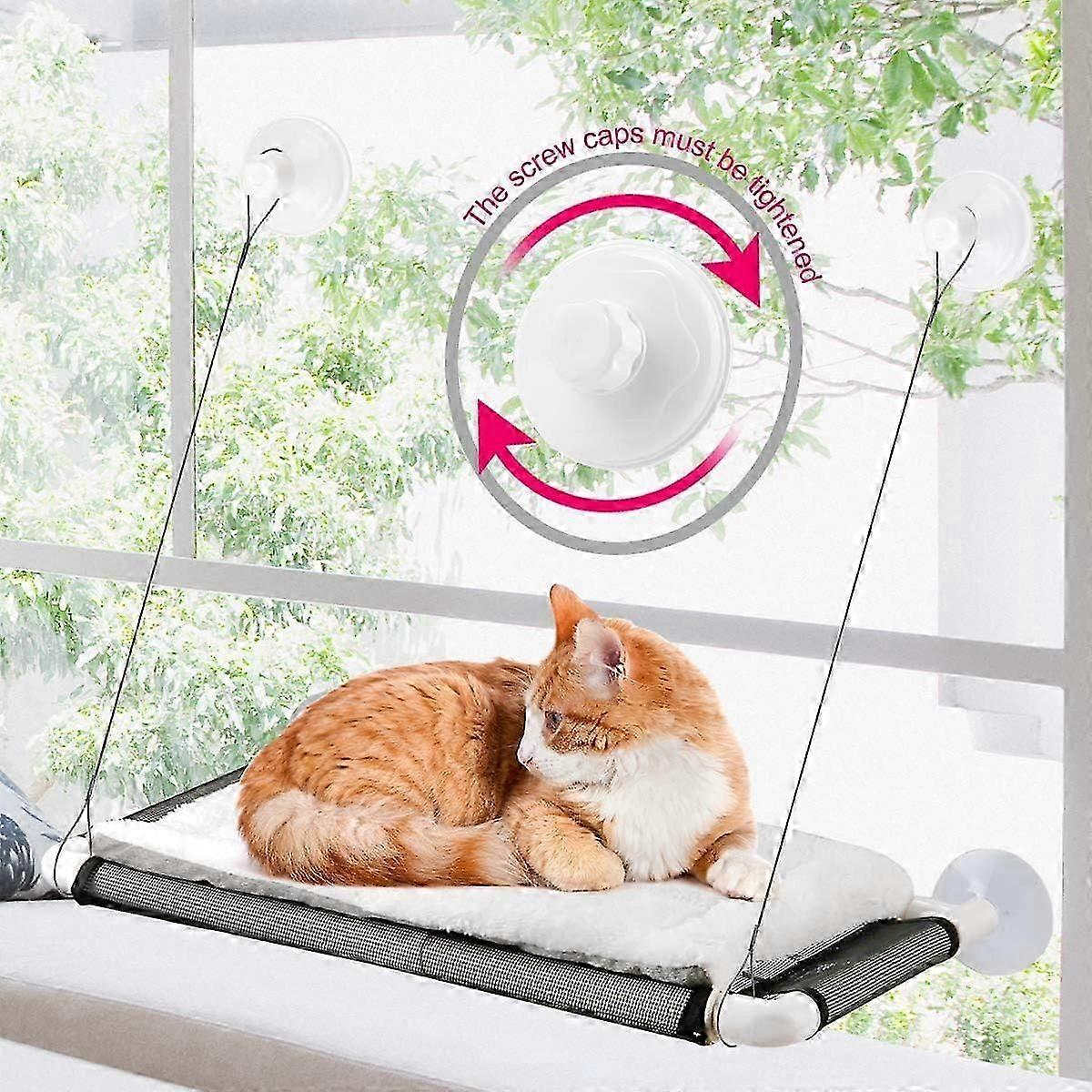 Cat Window Perch, Cat Hammock Window Seat W/free Fleece Blanket 2023 Latest Screw Suction Cups Extra Large Sturdy Cat Bed Cat Resting Seat Hold Two La