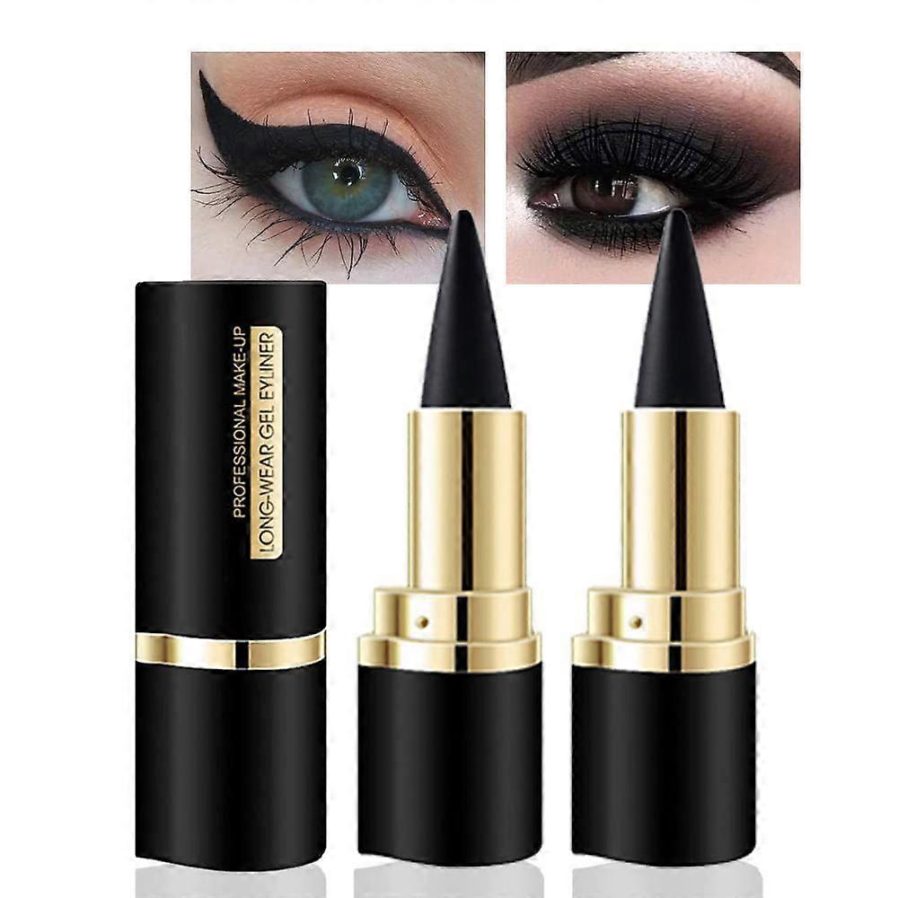 2Pcs Black Gel Eyeliner Pencil Set,Eye Liner Waterproof Smudge Proof,Cat Eye Makeup Stencil