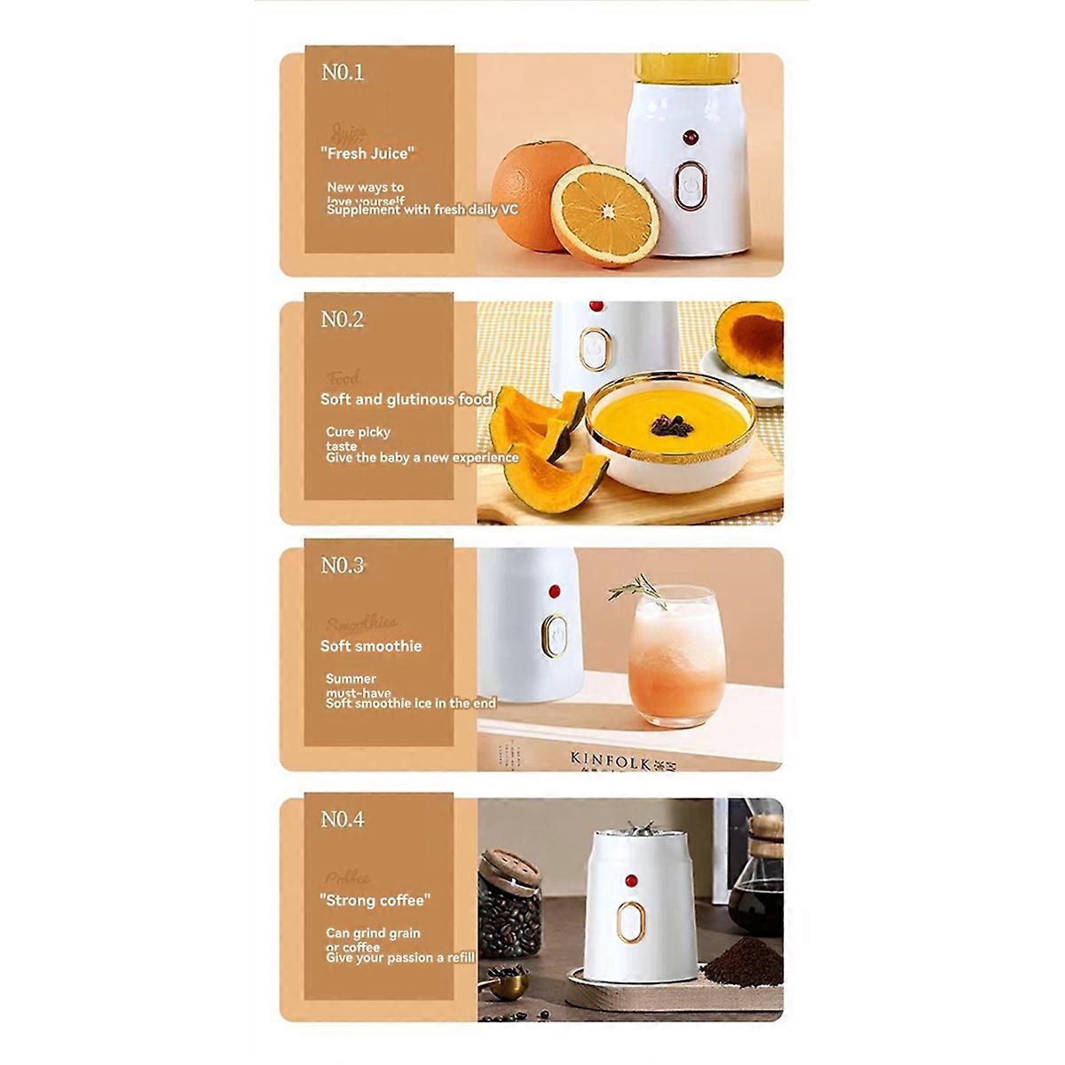 450 ml blender dobbel kopp usb oppladbar med 10-blader smart sikkerhetslås automatisk avslåing når
