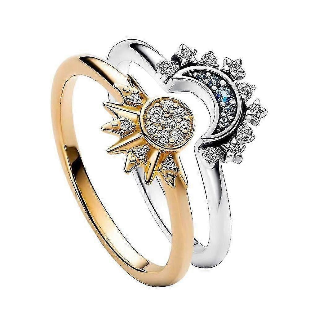 Celestial Sun And Moon Ring Set, Sparkling Sun Moon Ring With 14k Gold/silver Plating