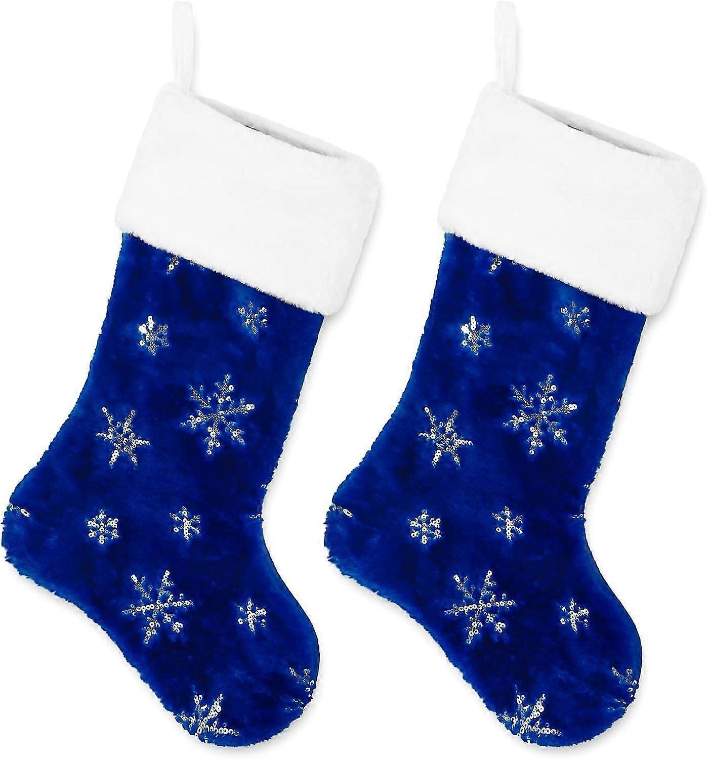 2 Pack Christmas Stockings, 22 Inch Blue Silver Snowflake Pattern