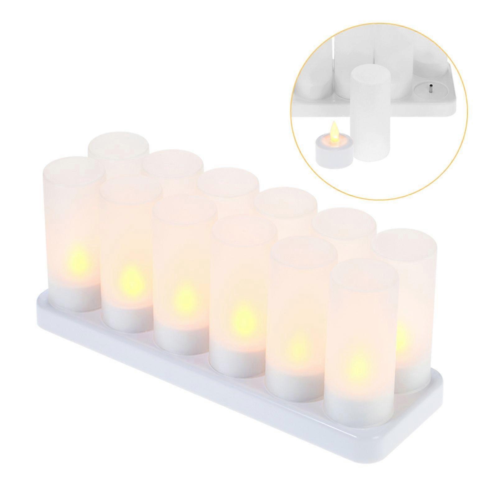 Rechargeable LED Flickering Flameless Candles Tealight Candles Lights with Frosted Cups Charging Base Yellow Light